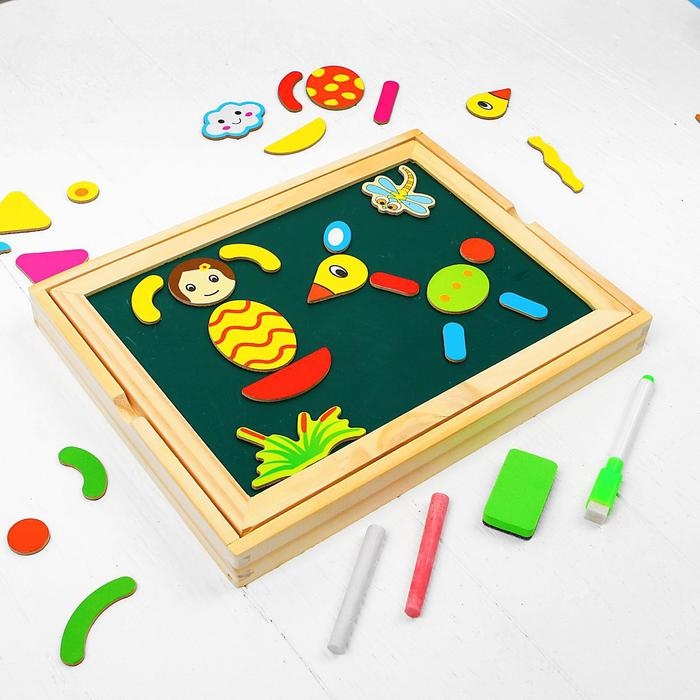 Конструктор магнитный &laquo;Весёлые человечки&raquo; с двухсторонней доской, мелом и маркером, 71 элемент