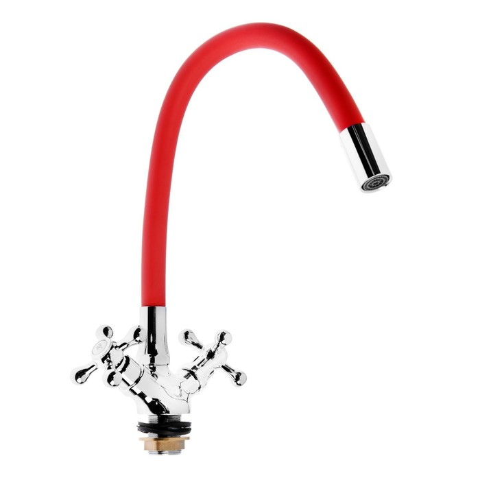 Смеситель для кухни ZEIN Z2106, двухвентильный, силиконовый излив, красный/хром