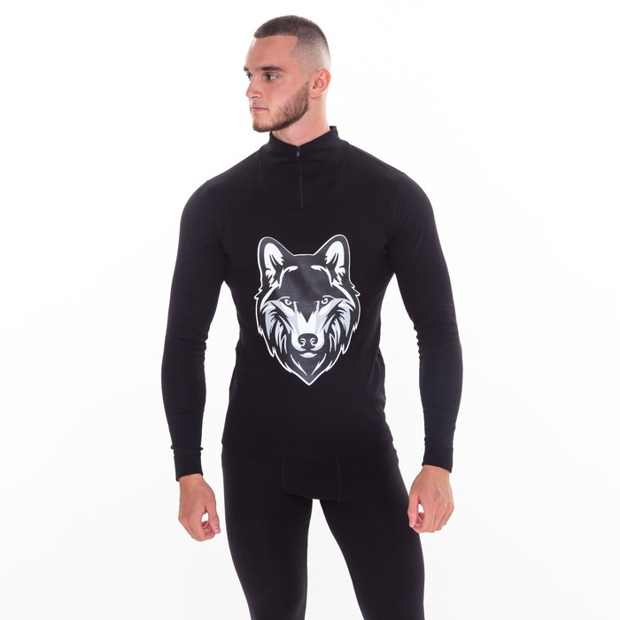 Термобельё мужское НАЧЁС (фуфайка, кальсоны) принт волк, цвет чёрный, размер 52 Термобельё мужское НАЧЁС (фуфайка, кальсоны) принт волк, цвет чёрный, размер 52