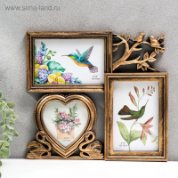 Фоторамка пластик на 3 фото 10х10, 10х15 см "Фламинго и птички" тёмное золото 25,5х28х2 см Фоторамка пластик на 3 фото 10х10, 10х15 см "Фламинго и птички" тёмное золото 25,5х28х2 см