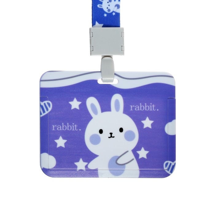 Бейдж горизонтальный внешний размер10 х 7,8 см, внутренний размер 5,2 х 8,2 см, лента 42 см, с рисунком Зайка Бейдж горизонтальный внешний размер10 х 7,8 см, внутренний размер 5,2 х 8,2 см, лента 42 см, с рисунком Зайка