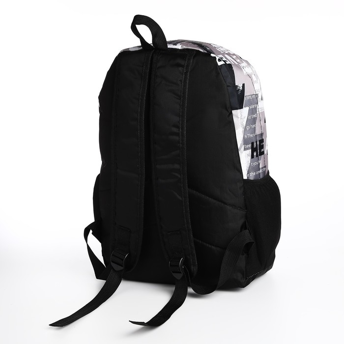 Рюкзак школьный из текстиля на молнии, 3 кармана, цвет чёрный/серый Рюкзак школьный из текстиля на молнии, 3 кармана, цвет чёрный/серый