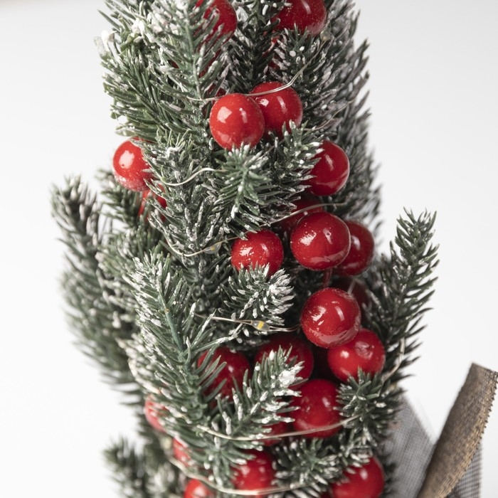 Светодиодная фигура &laquo;Ёлка с ягодами&raquo;, 10 &times; 33 &times; 7 см, пластик, батарейки CR2032х2 (в комплекте), свечение тёплое белое