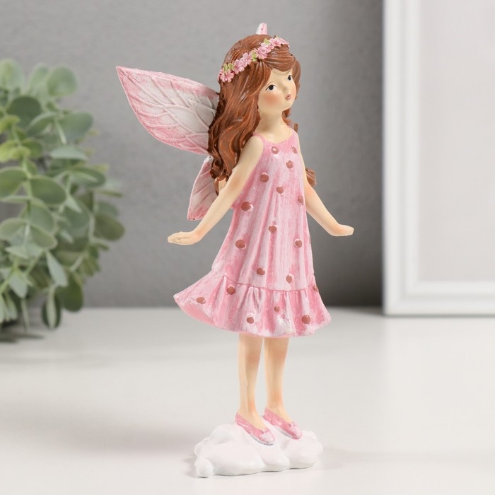 Сувенир полистоун "Девочка-ангел с розовым венком в волосах" 9х6,5х16,5 см