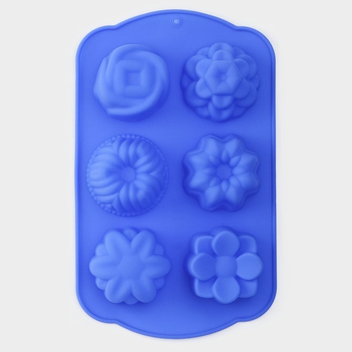 Форма для выпечки Доляна «Немецкий кекс. Цветы», силикон, 29×17,5 см, 6 ячеек, цвет МИКС Форма для выпечки Доляна «Немецкий кекс. Цветы», силикон, 29×17,5 см, 6 ячеек, цвет МИКС