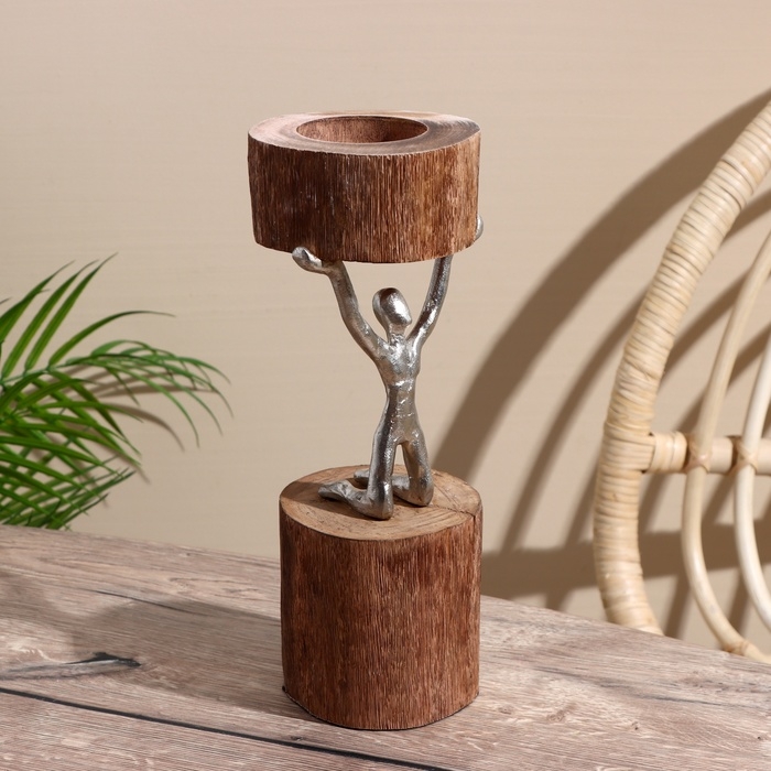 Подсвечник Подсвечник "Воля" алюминий, манговое дерево 10х10х32 см