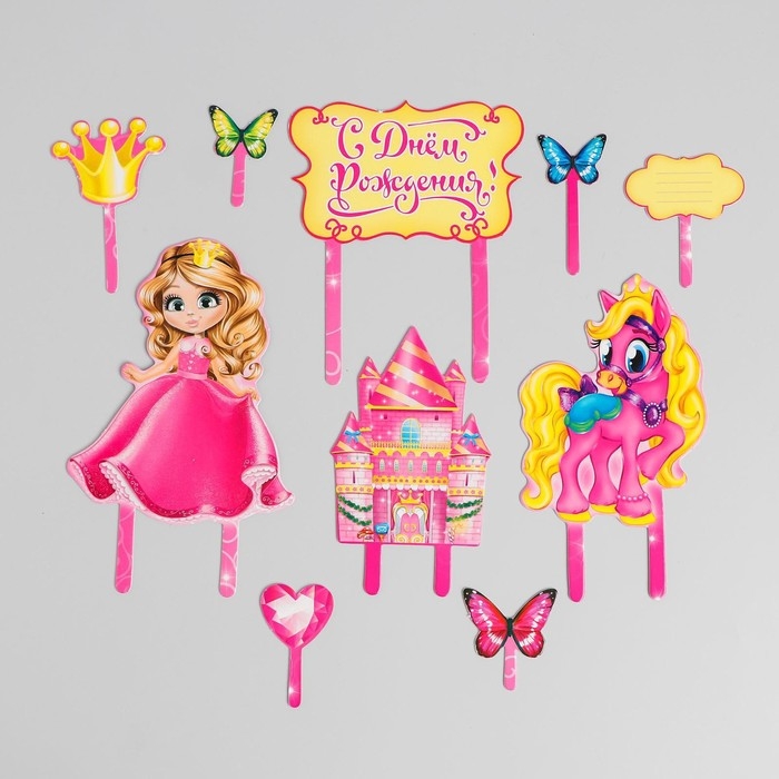 Набор топперов для украшения торта «С днём рождения!», принцесса Набор топперов для украшения торта «С днём рождения!», принцесса
