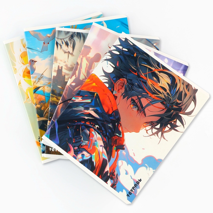 Тетрадь в клетку, 48 листов А5 на скрепке , внутренний блок №1 МИКС &laquo;1 сентября: Аниме парни&raquo; твин лак, уф лак