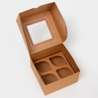 Коробка на 4 капкейка крафт с окном, кондитерская упаковка, 13 х 13 х 8 см набор 5 шт Коробка на 4 капкейка крафт с окном, кондитерская упаковка, 13 х 13 х 8 см набор 5 шт