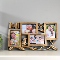 Фоторамка пластик на 4 фото 10х15 см "Птица на ветке" тёмное золото 28х47 см Фоторамка пластик на 4 фото 10х15 см "Птица на ветке" тёмное золото 28х47 см