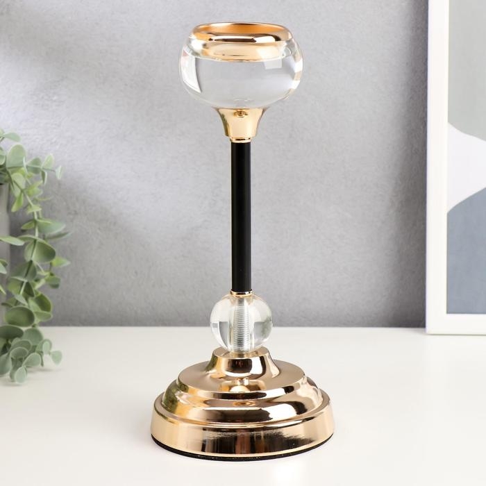 Подсвечник металл, стекло на 1 свечу Подсвечник металл, стекло на 1 свечу "Плавность" чёрный с золотом 26х11,5х11,5 см