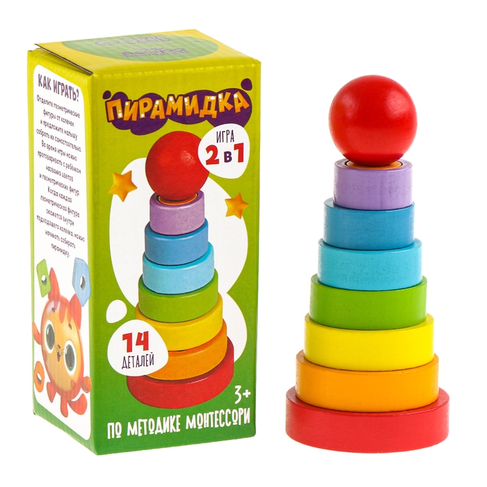 Детская развивающая пирамидка "Фигурки" 14 &times; 6,2 &times; 6,2 см, по методике Монтессори