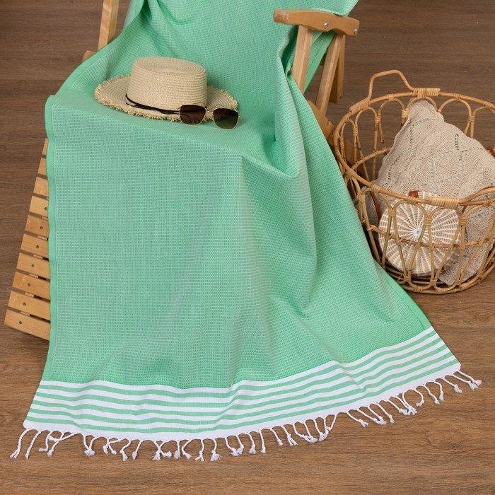 Пештемаль для пляжа, бани, сауны Waffle 100х180 см, салатовый Пештемаль для пляжа, бани, сауны Waffle 100х180 см, салатовый