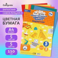 Набор бумаги бархатной САМОКЛЕЮЩЕЙСЯ А4, 5 листов, 5 цветов, плотность 110г/м2 Набор бумаги бархатной САМОКЛЕЮЩЕЙСЯ А4, 5 листов, 5 цветов, плотность 110г/м2