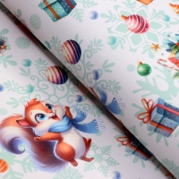 Новый год. Бумага упаковочная новогодняя "Белочка", глянец, 1 лист, 80 г/м2 , 70 х 100 см