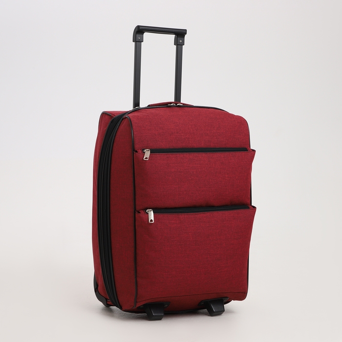Чемодан малый 52 л (S), &laquo;Фабрика КАРТЕКС&raquo;, отдел на молнии, с расширением, наружный карман, 2 колеса, цвет бордовый