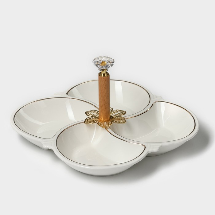 Менажница керамическая 4 ячейки «Богема», 21×3,3 см, цвет белый Менажница керамическая 4 ячейки «Богема», 21×3,3 см, цвет белый