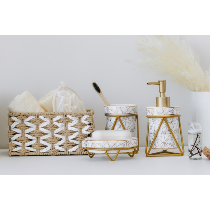 Набор для ванной комнаты SAVANNA &laquo;Геометрика&raquo;, 3 предмета (мыльница, дозатор для мыла 290 мл, стакан), цвет белый