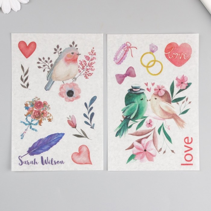 Наклейка бумага Наклейка бумага "Влюблённые птички" набор 6 листов 18,6х10 см