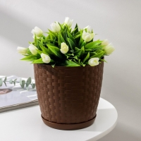 Горшок для цветов с поддоном «Ротанг», 2 л, цвет тёмно-коричневый Горшок для цветов с поддоном «Ротанг», 2 л, цвет тёмно-коричневый