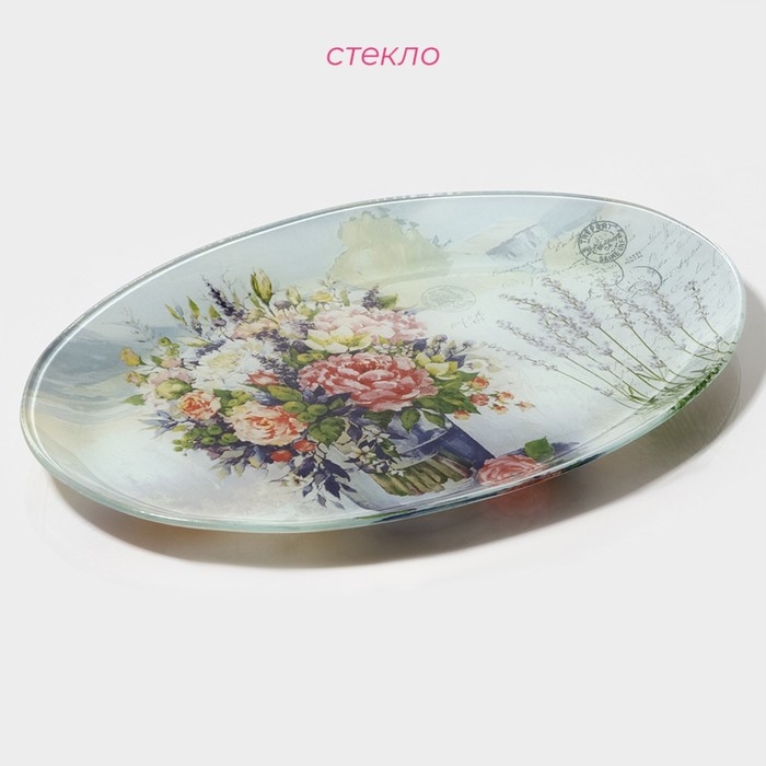 Блюдо сервировочное стеклянное овальное Доляна &laquo;Весенний роман&raquo;, 29,5&times;20,3&times;2,1 см