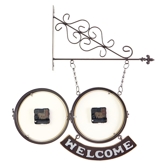 Часы настенные двусторонние, на подвесе WELCOME, бесшумные, циферблат d-20 см, 55 х 36 см