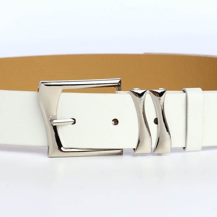 Ремень женский, ширина 3,3 см, винт, пряжка металл, цвет белый