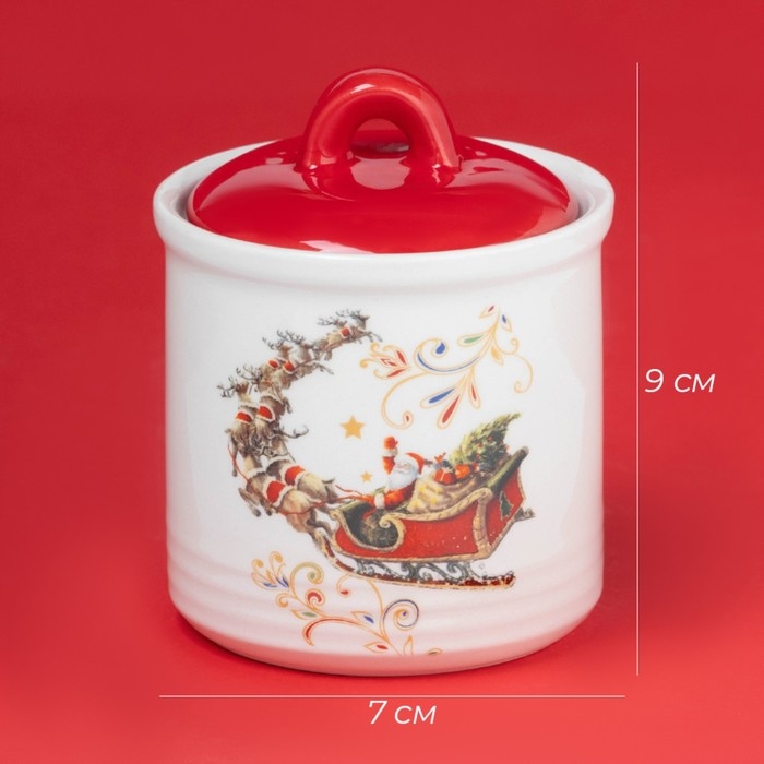 Сахарница новогодняя Доляна &laquo;Сани Деда Мороза&raquo;, 150 мл, керамика, цвет белый