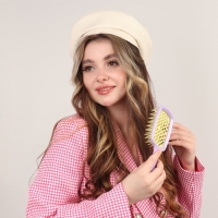 Расчёска массажная, широкая, вентилируемая, 8,5 &times; 20,5 см, PVC коробка, цвет сиреневый/жёлтый