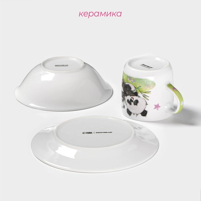 Набор детской посуды из керамики Доляна «Семья пандочек», 3 предмета: кружка 230 мл, миска 400 мл, тарелка d=18 см Набор детской посуды из керамики Доляна «Семья пандочек», 3 предмета: кружка 230 мл, миска 400 мл, тарелка d=18 см