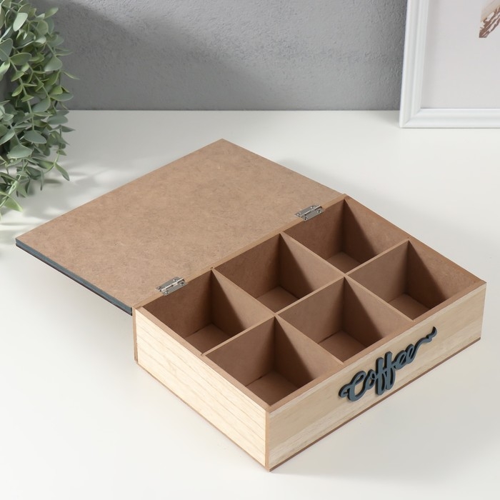 Шкатулка дерево 6 делений "Грибы" бежево-синяя 17х24х7 см