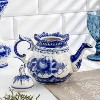 Чайник "Анемон", гжель, фарфор, 14х12 см Чайник "Анемон", гжель, фарфор, 14х12 см