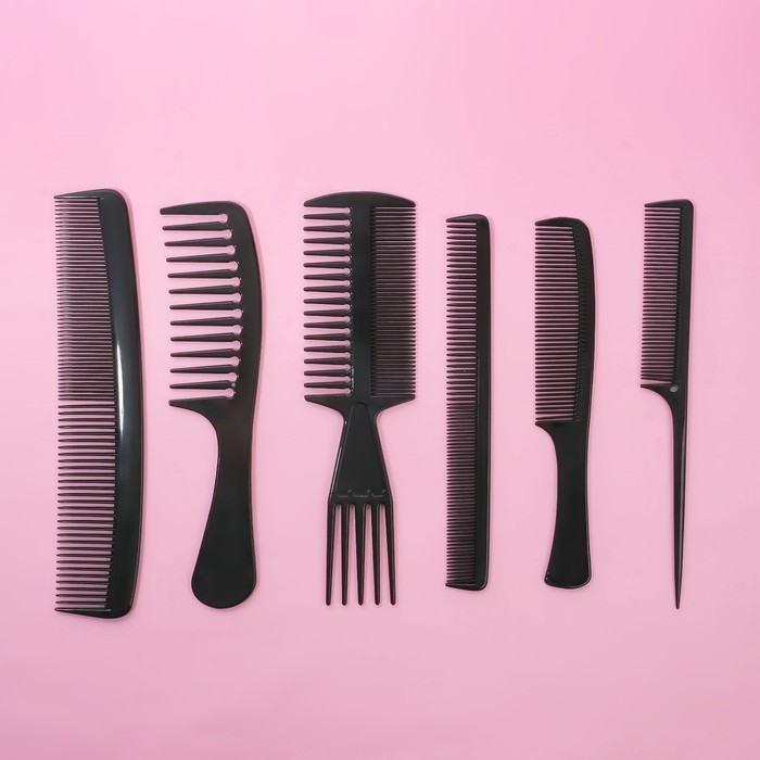 Набор расчёсок, 6 предметов, цвет чёрный