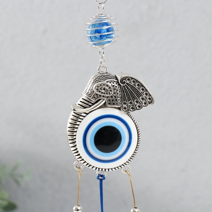 Музыка ветра металл, пластик "Слоник с кисточкой" от сглаза h=25 см