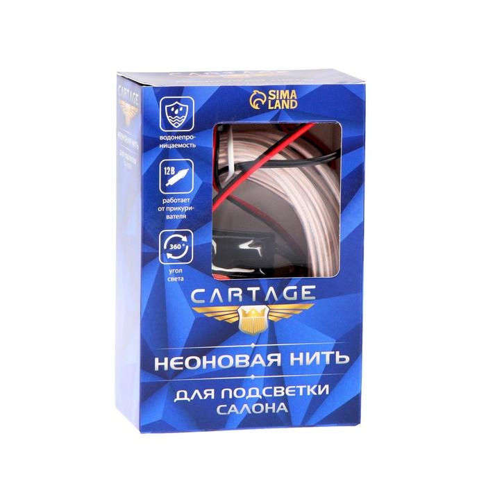 Неоновая нить Cartage для подсветки салона, адаптер питания 12 В, 7 м, белый Неоновая нить Cartage для подсветки салона, адаптер питания 12 В, 7 м, белый