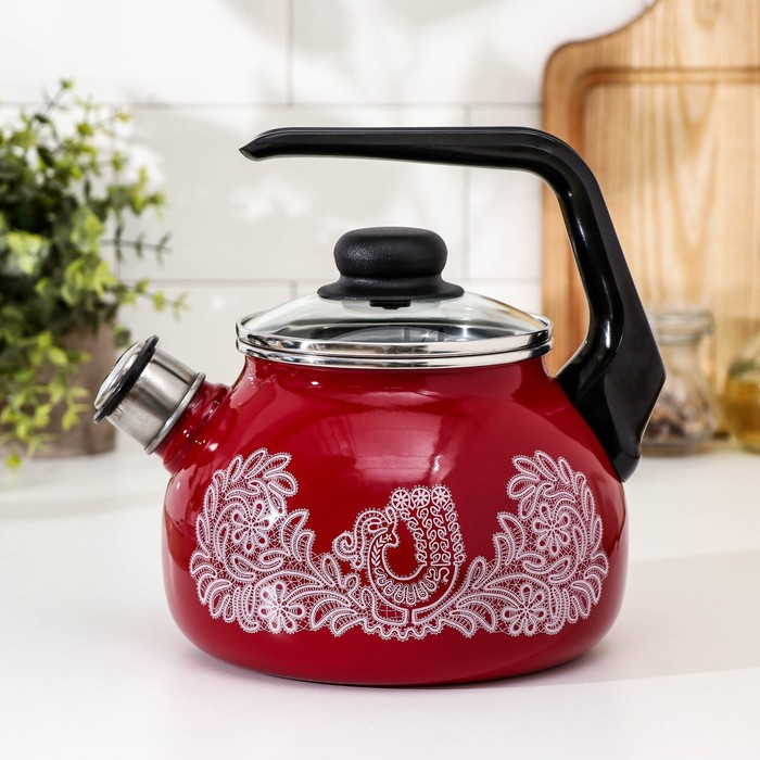 Чайник со свистком &laquo;Вологодское кружево&raquo;, 2 л, фиксированная ручка, индукция