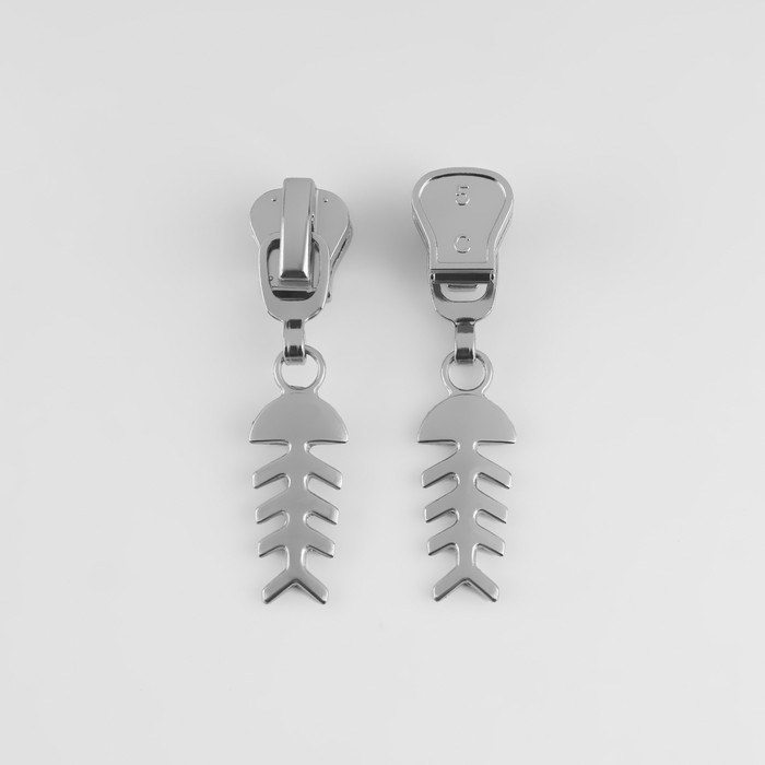 Бегунок автоматический для молнии &laquo;Трактор&raquo;, №5, декоративный &laquo;Рыба&raquo;, 10 шт, цвет никель