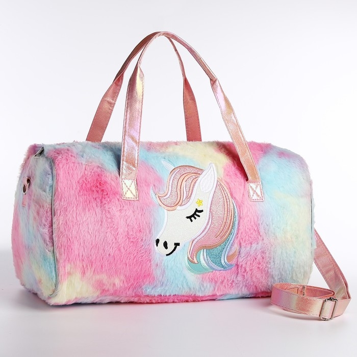 Сумка детская спортивная плюшевая для девочки &laquo;Радужный единорог&raquo; розовый