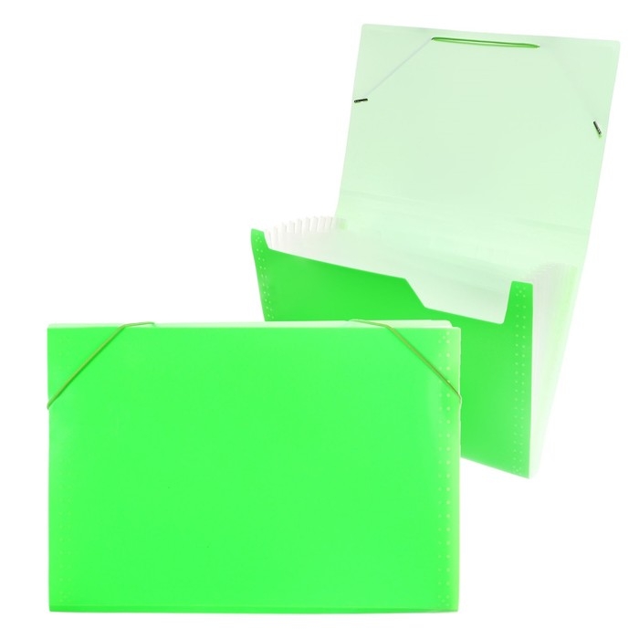 Папка картотека А4, Calligrata Папка картотека А4, Calligrata "Неон", 13 отделений, пластиковая, 700 мкм, салатовая, резинка в цвет