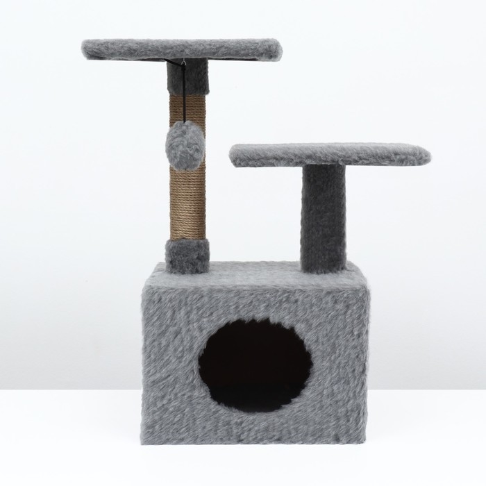 Домик-когтеточка 2-х ур. квадратный с 2-мя квадратными полками, 53 х 35 х 65 см, серый Домик-когтеточка 2-х ур. квадратный с 2-мя квадратными полками, 53 х 35 х 65 см, серый