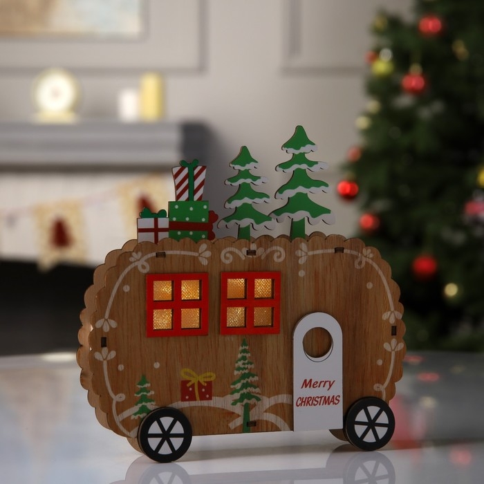 Светодиодная фигура &laquo;Фургончик&raquo; 19 &times; 17 &times; 3.5 см, дерево, батарейки CR2032 (в комплекте), свечение тёплое белое