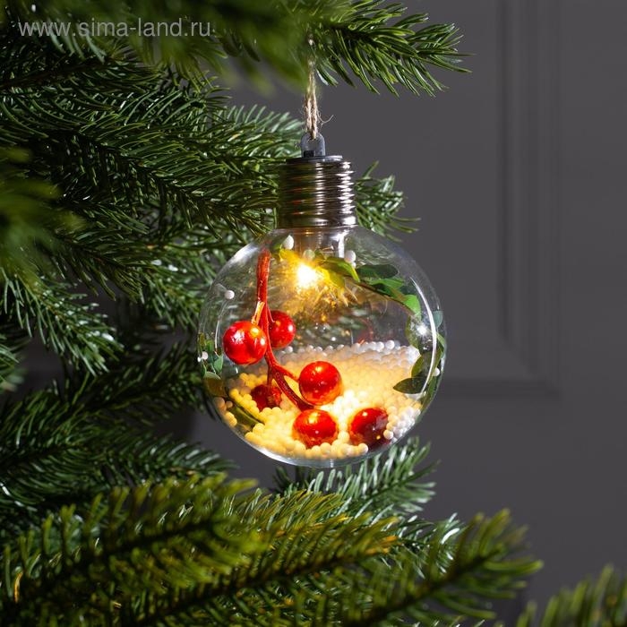 Ёлочный шар &laquo;Ягоды&raquo;, батарейки, 1 LED, свечение тёплое белое