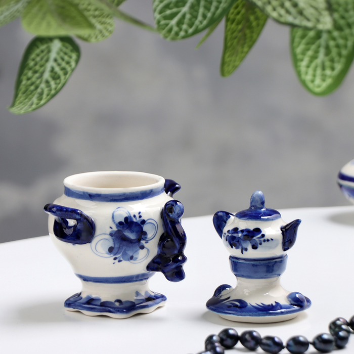 Сувенир "Самовар", малый, гжель, фарфор, 12х10 см