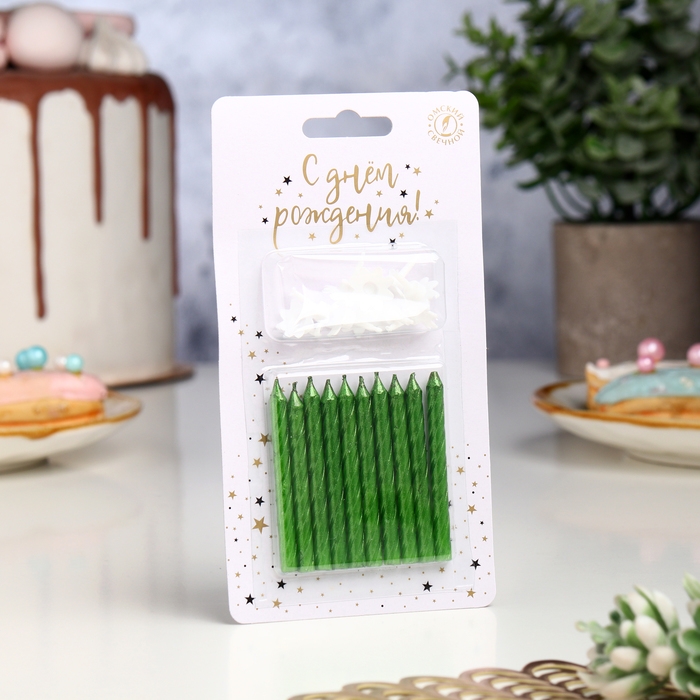 Свечи в торт Свечи в торт "Спираль", 6 см, зелёные, набор 10 шт