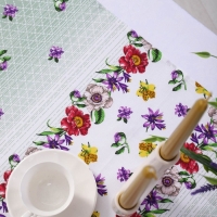 Скатерть - дорожка на стол Анемоны 40х150см, рогожка, хлопок 100%