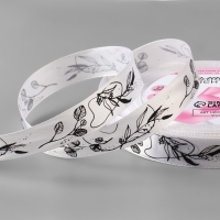 Лента атласная &laquo;Ветви&raquo;, 15 мм &times; 23 &plusmn; 1 м, цвет белый №001