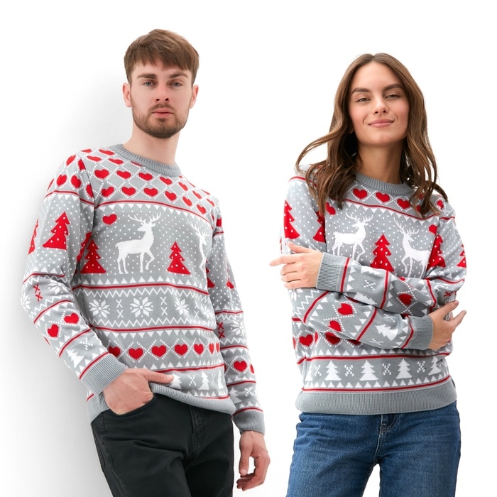 Джемпер вязаный KAFTAN "Новогодний" размер 54, серый