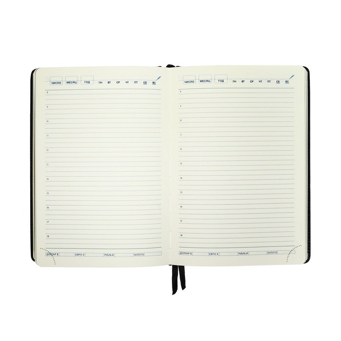 Ежедневник НЕдатированный А5, 136 листов в линейку, кожзам "Небраска", золотой срез, черный