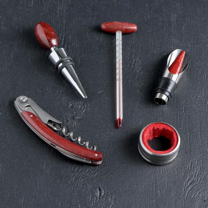 Набор для вина «Каберне», 5 предметов: пробка, штопор, кольцо, термометр, каплеуловитель Набор для вина «Каберне», 5 предметов: пробка, штопор, кольцо, термометр, каплеуловитель