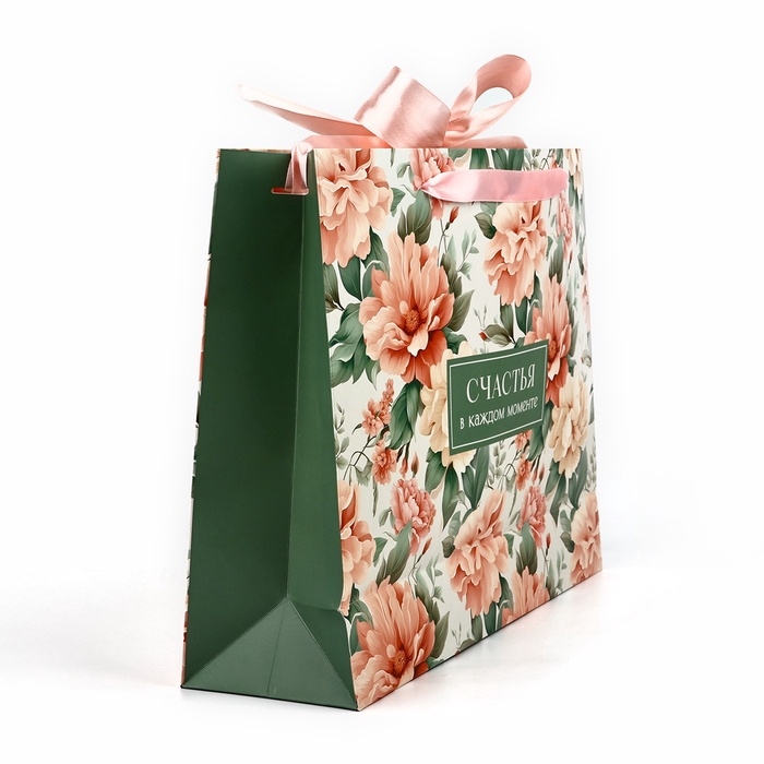 Пакет ламинированный с лентой &laquo;Счастья&raquo;, цветы, L 40 &times; 11,5 &times; 31 см
